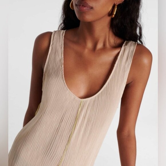 NEW Toteme Plisse Crinkled Scoop-Neck Maxi Dress in Cream Beige | size 32 / US 0 - Picture 2 of 14